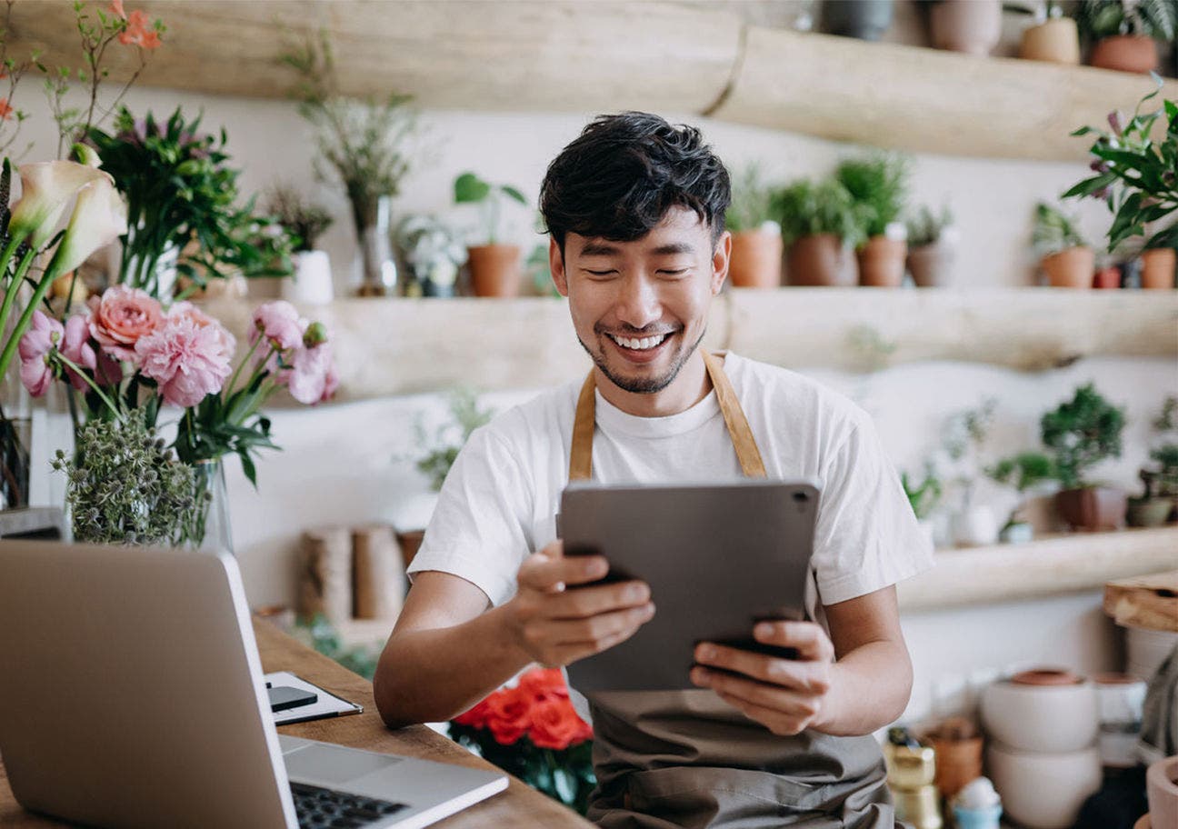 stock image business person-device