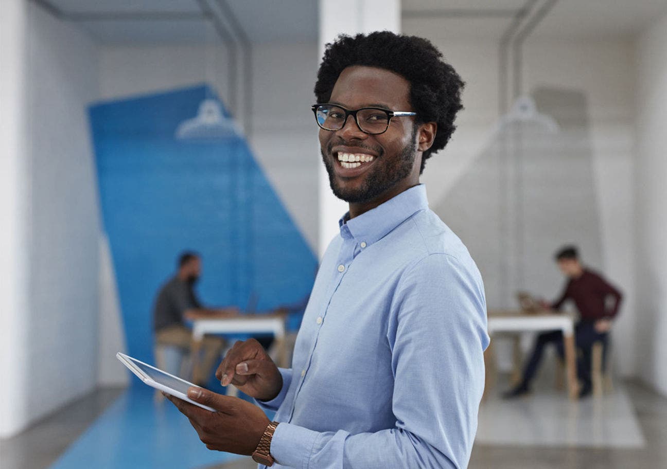 stock image business person-device