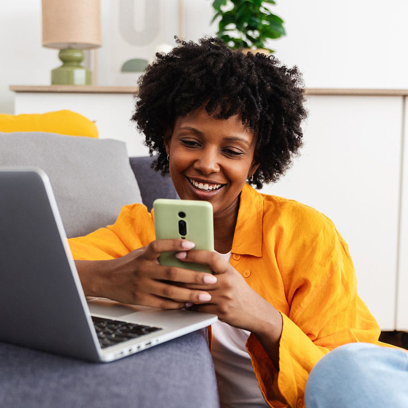 stock image person looking at device