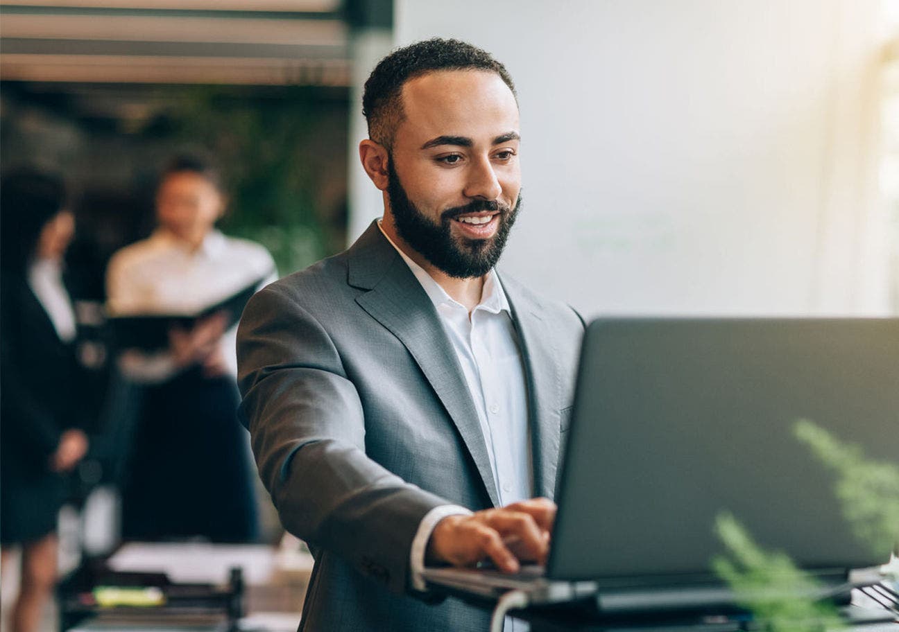 stock image business person-device